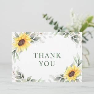 Elegant Sunflowers Greenery Floral Thank You Card