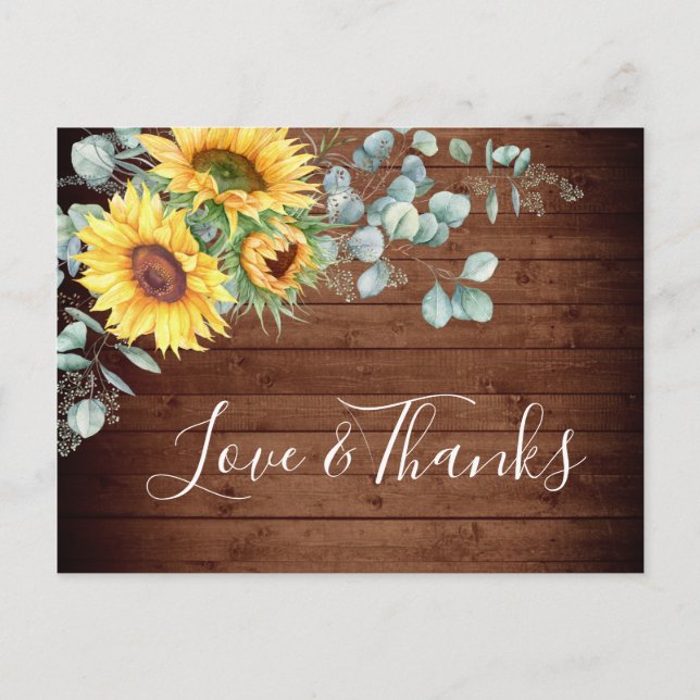 Elegant Sunflowers Greenery Floral Thank You Postcard (Front)