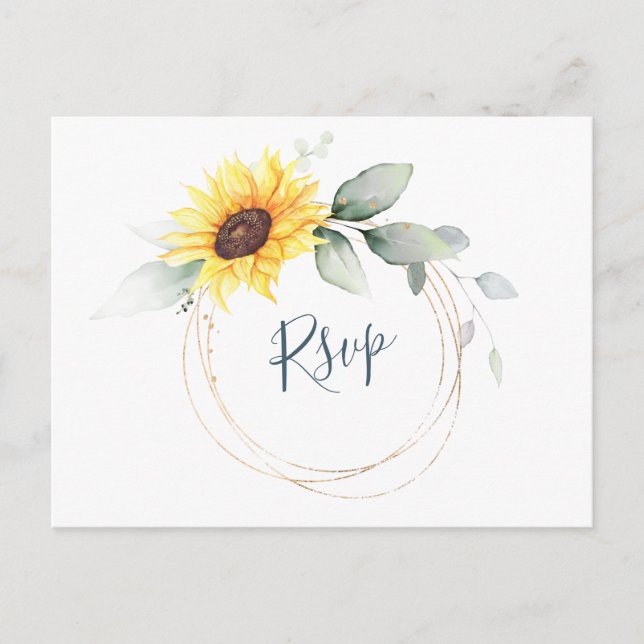 Elegant Sunflowers Greenery Floral Watercolor RSVP Postcard (Front)