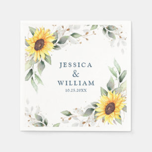 Elegant Sunflowers Greenery Floral Wedding Paper Napkin