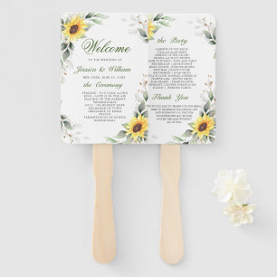 Elegant Sunflowers Greenery Floral Wedding Program Hand Fan