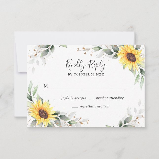 Elegant Sunflowers Greenery Floral Wedding RSVP Card (Front)