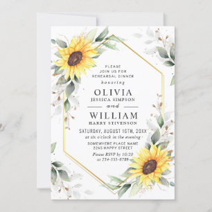 Elegant Sunflowers Greenery Rehearsal Dinner  Invitation