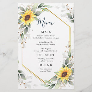 Elegant Sunflowers Greenery Wedding Dinner Menu