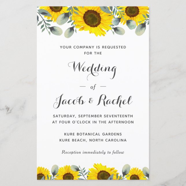Elegant Sunflowers Greenery Wedding Invitation (Front)