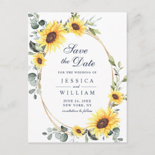 Elegant Sunflowers Greenery Wedding Save the Date Postcard