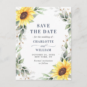 Elegant Sunflowers Greenery Wedding Save the Date Postcard