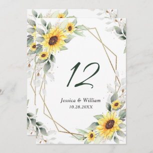 Elegant Sunflowers Greenery Wedding Table Number