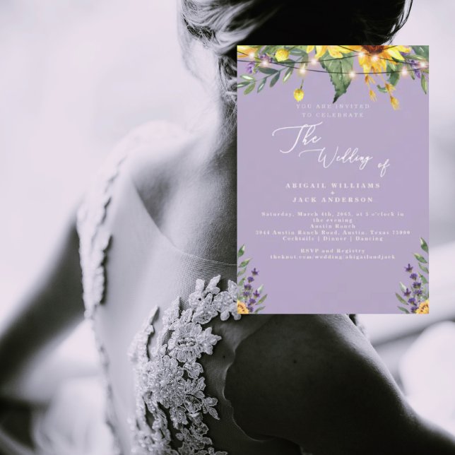 Elegant Sunflowers & Lavender Wedding II Invitation (Creator Uploaded)