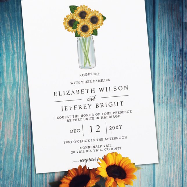 Elegant Sunflowers Mason Jar Wedding  Invitation (Creator Uploaded)
