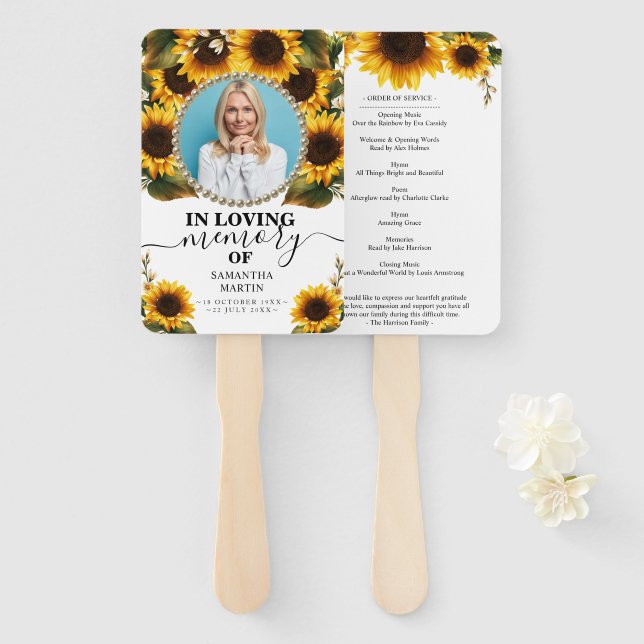 Elegant Sunflowers Memorial Celebration of Life Hand Fan (Front and Back)