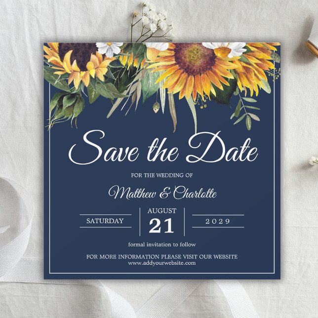 Elegant Sunflowers Navy Blue Floral Wedding Save The Date (Elegant Sunflowers Navy Blue Floral Wedding Save The Date
)