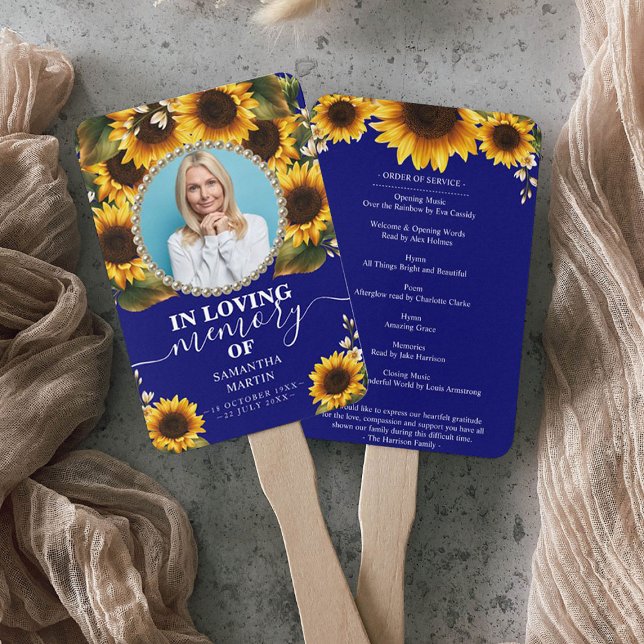 Elegant Sunflowers Navy Celebration of Life Hand Fan (Creator Uploaded)