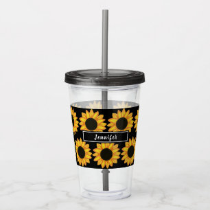 Elegant Sunflowers On Black Acrylic Tumbler