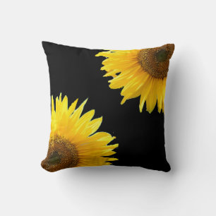 Elegant Sunflowers on Black  Cushion