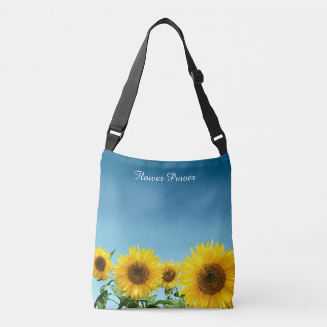 Elegant Sunflowers on Sky Blue Shades Crossbody Bag (Front)