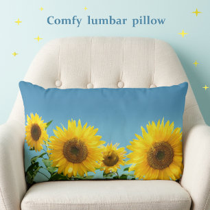 Elegant Sunflowers on Sky Blue Shades Lumbar Cushion