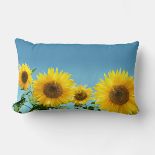 Elegant Sunflowers on Sky Blue Shades Lumbar Cushion