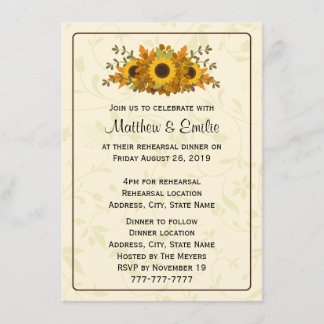 Elegant Sunflowers Rehearsal Dinner Invitation