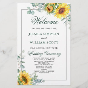Elegant Sunflowers Rustic Wedding Ceremony Program