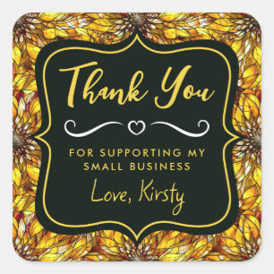 Elegant Sunflowers Stained Glass Small Business Square Sticker