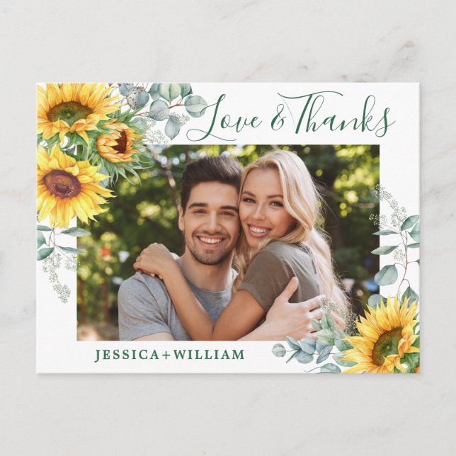 Elegant Sunflowers Wedding Floral Thank You PHOTO Postcard (Front)