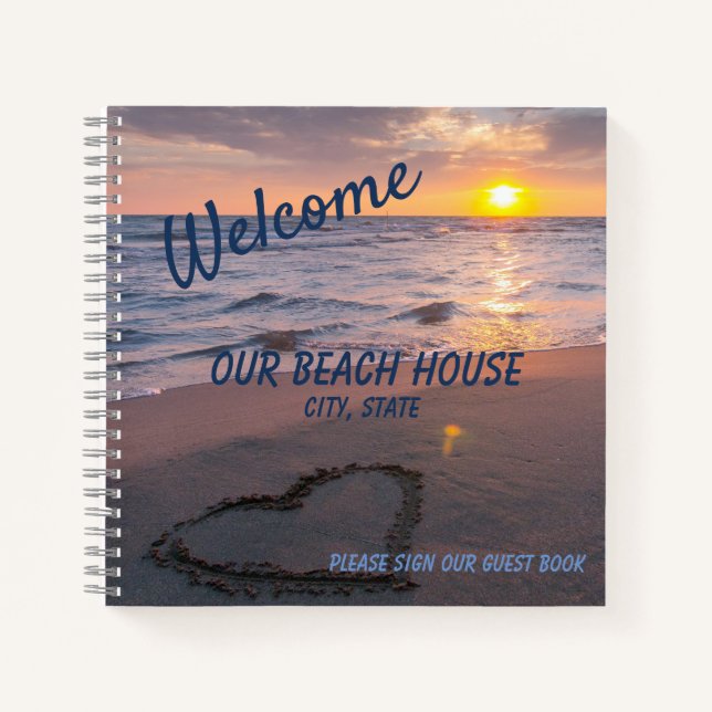Elegant Sunset Beach Guest Book Spiral Notebook (Front)