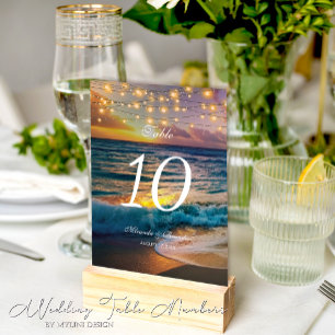 Elegant Sunset Beach Lights Summer Wedding Table Number