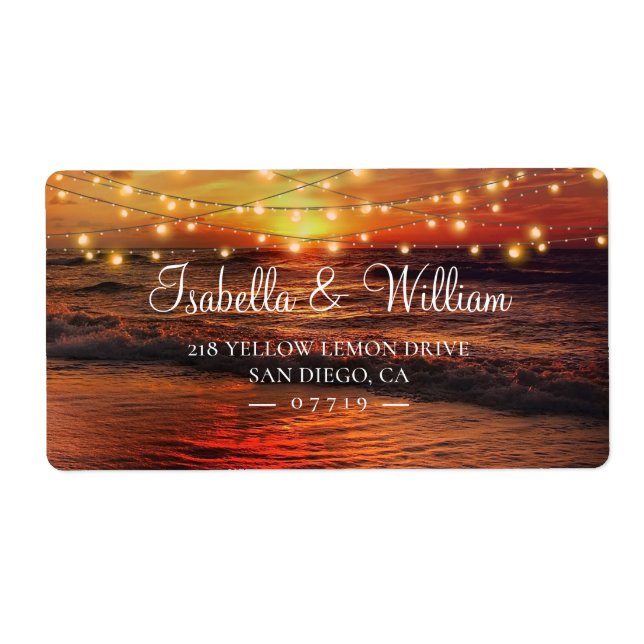 Elegant Sunset Beach String Lights Summer Wedding (Front)