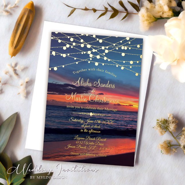 Elegant Sunset Beach String Lights Summer Wedding (Creator Uploaded)