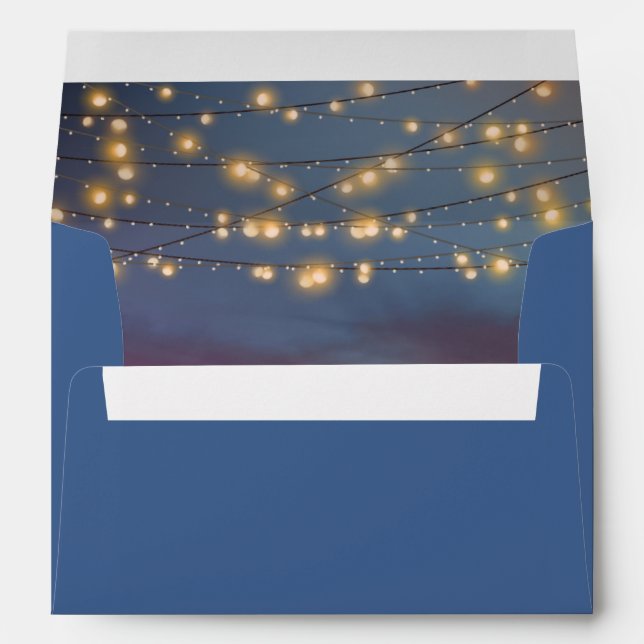 Elegant Sunset Beach String Lights Summer Wedding Envelope (Back (Bottom))