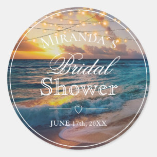 Elegant Sunset Beach Summer Bridal Shower Classic Classic Round Sticker