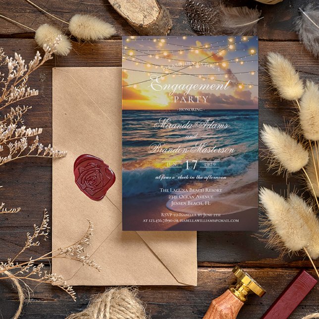 Elegant Sunset Beach Summer Engagement Party Invitation (Creator Uploaded)