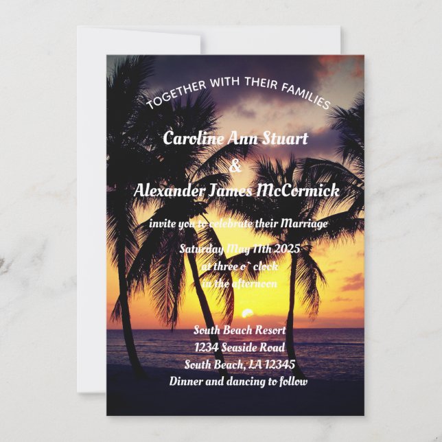 Elegant Sunset Beach Summer Tropical Wedding Invitation (Front)