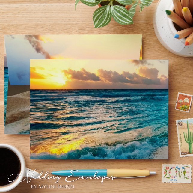 Elegant Sunset Beach Summer Wedding Envelope (Creator Uploaded)