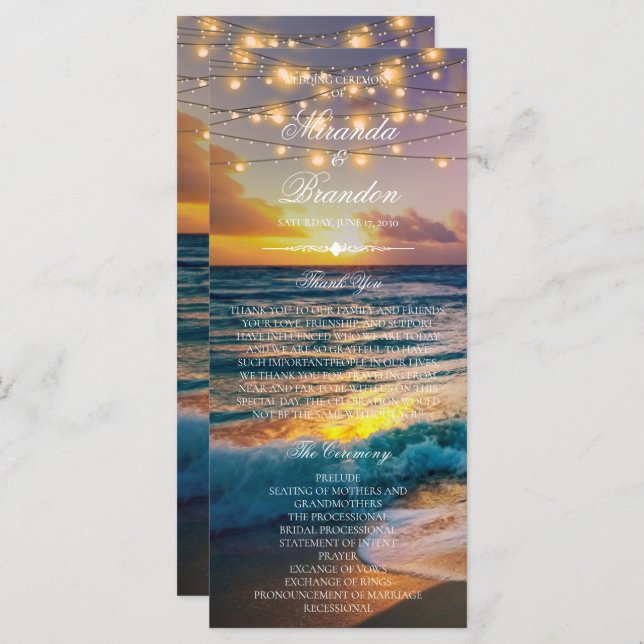 Elegant Sunset Beach Summer Wedding Program Card (Front/Back)