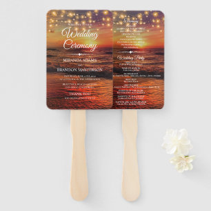 Elegant Sunset Beach Summer Wedding Program Hand Fan