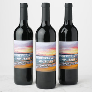 Elegant Sunset Beach Tropical Summer Elegant Wine Label