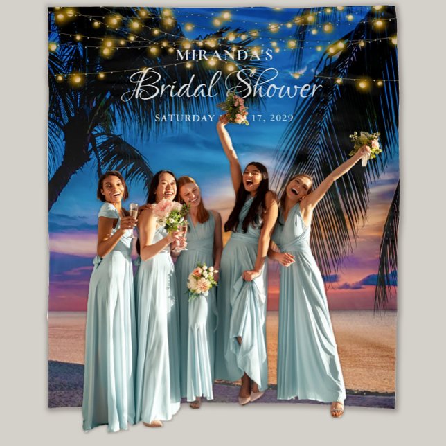 Elegant Sunset Palm Beach Bridal Shower Backdrop Tapestry (Creator Uploaded)