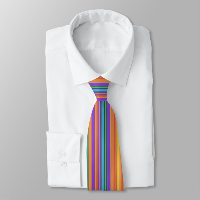 Elegant Sunset Rainbow Stripes Tie (Tied)