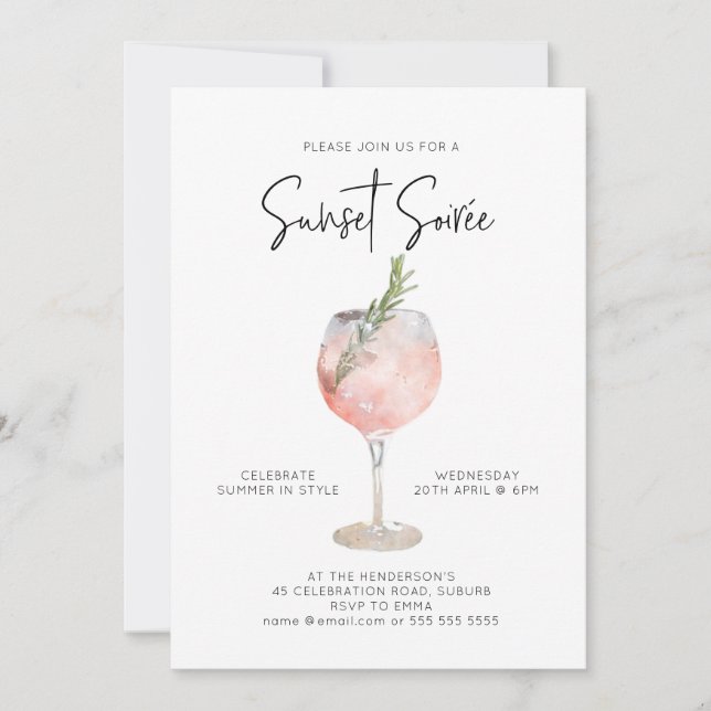 Elegant Sunset Soiree Drinks Cocktail Party Pink Invitation (Front)