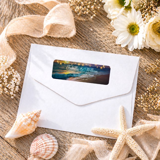 Elegant Sunset String Lights Beach Wedding Address (Creator Uploaded)