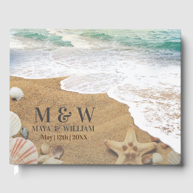 Elegant Sunshine And Blue Ocean Beach Guest Book (Front)