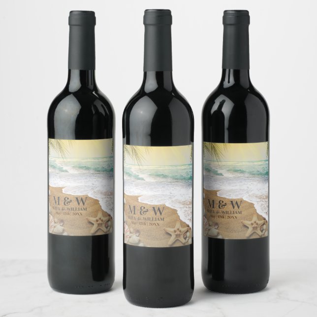 Elegant Sunshine And Blue Ocean Beach Wine Label (Bottles)