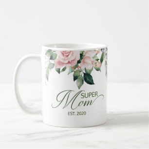 Elegant Super Mum Floral Script Mother's Day Coffee Mug