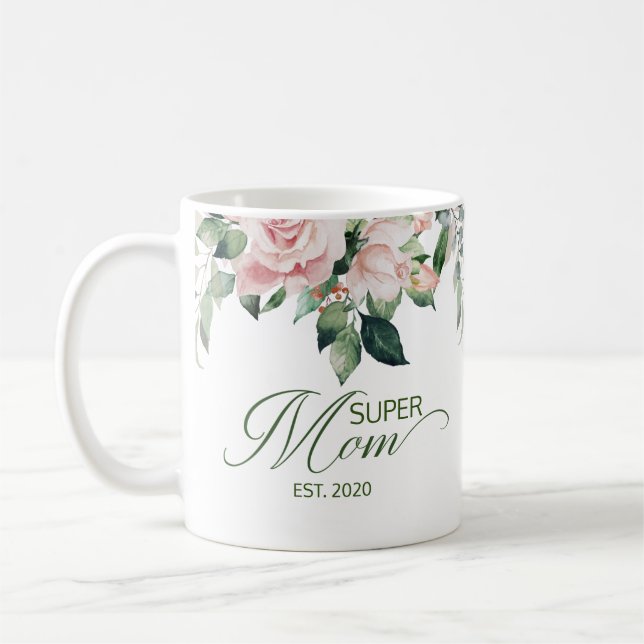 Elegant Super Mum Floral Script Mother's Day Coffee Mug (Left)