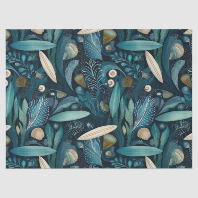 Elegant Surfboard and Kelp Beach Wrapping Paper (Front)