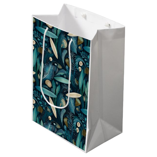 Elegant Surfboard and Kelp Beach Wrapping Paper Medium Gift Bag (Front Angled)