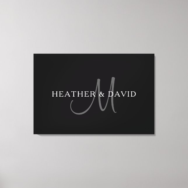 Elegant Surname Monogram | Black, Grey & White Canvas Print (Front)