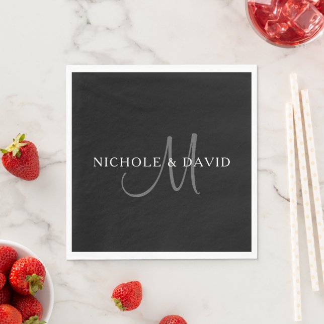 Elegant Surname Monogram | Black, Grey & White Napkin (Insitu)